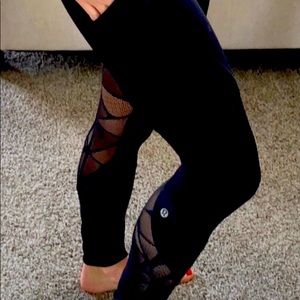 Lululemon All Black with Lace Accent Leggings